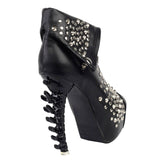 LF80632 Peep Toe Punk Zip Stud Skull High-top Bone Heel Platform Sandal Ankle Boot Black