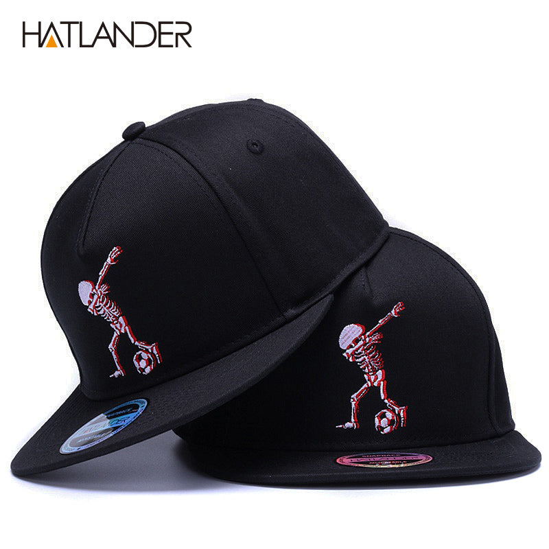 Cotton Baseball Snapback Cap Embroidered Skeleton doing "The Bolt"