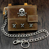 Skull Biker Leather Wallet With Coins Purse & Safety  Chain