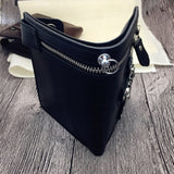 Men's Skull Head Cross Black PU Leather Biker Zipper Wallet with Long Key Chain