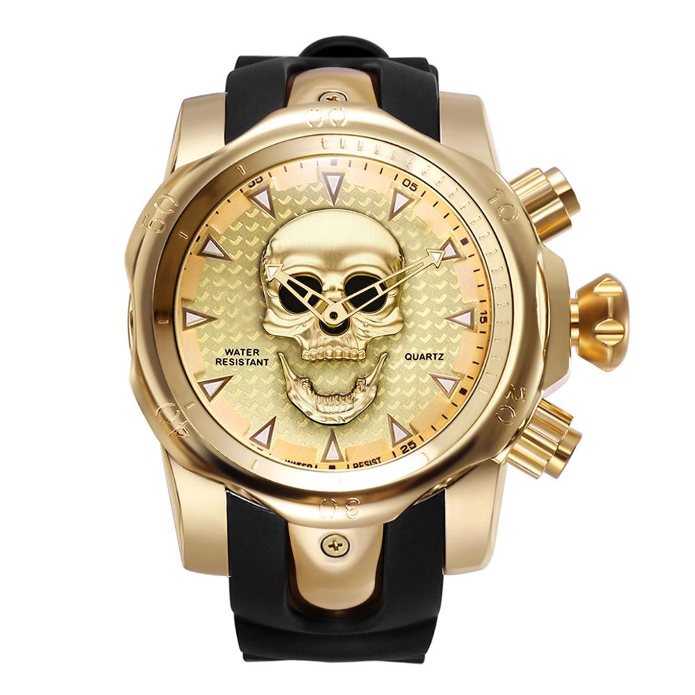 Steampunk Big Dial Skull Mens 3D Rotating Watch with Silicone Strap