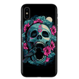 Fashion Retro Style Flower Skull Phone Case For iphone X 8 8Plus 7 7Plus 6 6S Plus SE 5 5S Soft Silicone Black Back Cover Coque