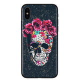 Fashion Retro Style Flower Skull Phone Case For iphone X 8 8Plus 7 7Plus 6 6S Plus SE 5 5S Soft Silicone Black Back Cover Coque