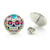 Stud Earrings Collection 2019 glass cabochon tiny day of the dead Jewelry pendientes hombre D1014