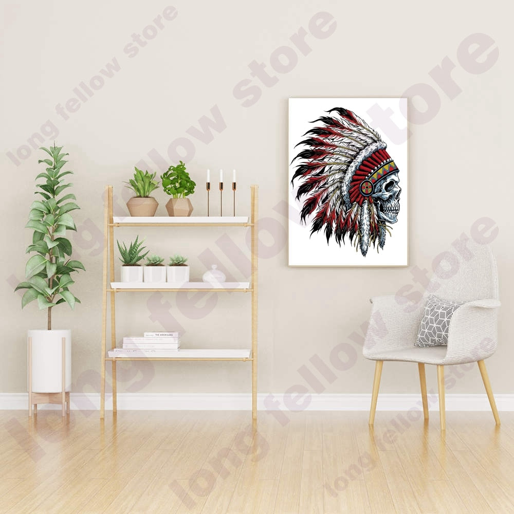 Skull Canvas Print Skeleton Head Abstract Cartoon Tatto Poster Feather Skull Canvas Painting for Room Home Decor Dropshipping