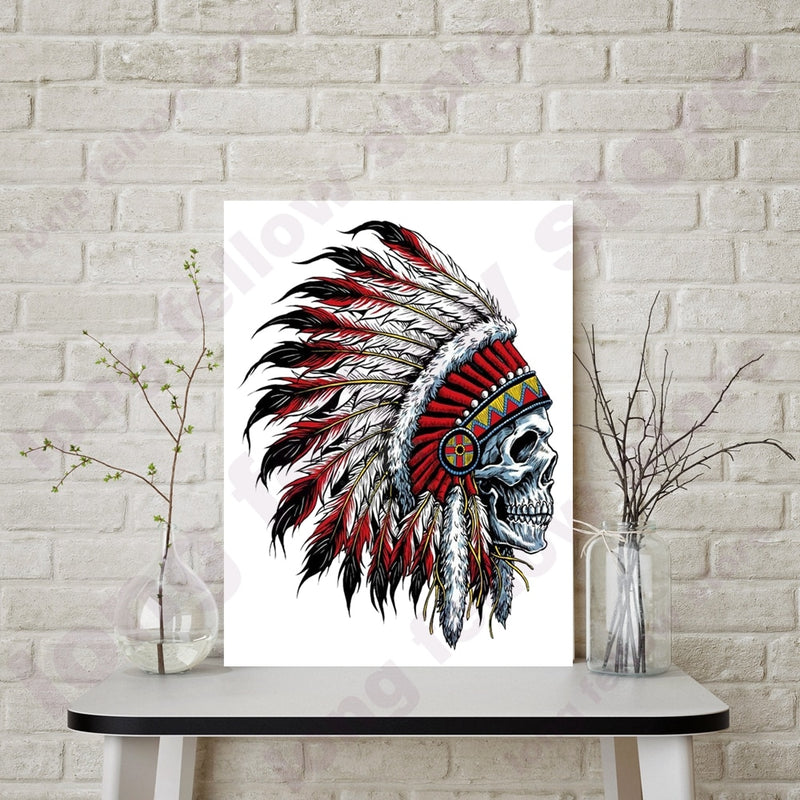 Skull Canvas Print Skeleton Head Abstract Cartoon Tatto Poster Feather Skull Canvas Painting for Room Home Decor Dropshipping