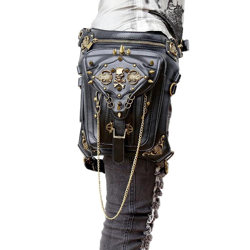 Norbinus Skull Retro Rock Waist Bags Gothic Shoulder Messenger Bags Men Women Leather Waist Fanny Pack Holster Drop Leg Belt Bag