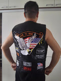 Men's Genuine Leather Motorcycle Vest With14 Patches US Flag Eagle Biker Vests High Quality Sheepskin US S-3XL