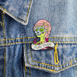2 pieces set Enamel Brooch Pins Wearing skull mask Green Skin Girl burnt match candle Fire core needle Lapel jeans badge Jewelry