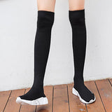 Elasticised Over The Knee Boots * Black Sock Boots  *Long Thigh High Slim  Sock Boots with Sneaker Base 