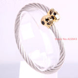 Luxury Stainless Steel Twisted Cable Wire Skull Bracelet Cuff Bangle Bracelets For 22.5mm Jewelry