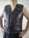 Men's Genuine Leather Motorcycle Vest With14 Patches US Flag Eagle Biker Vests High Quality Sheepskin US S-3XL