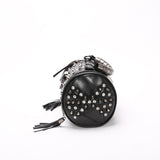 Women's Genuine Leather Tassels Skull Handbag Women Luxury Rock Rivet Punk Shoulder Bag Black Sheepskin Messenger Travel Bag B547