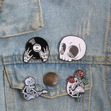 Gothic Skeleton Enamel Pins Skull Rose Skeleton With Guitar Brooch Bag Badges Jean Lapel Pin Jewelry Gift for Friend Accessories