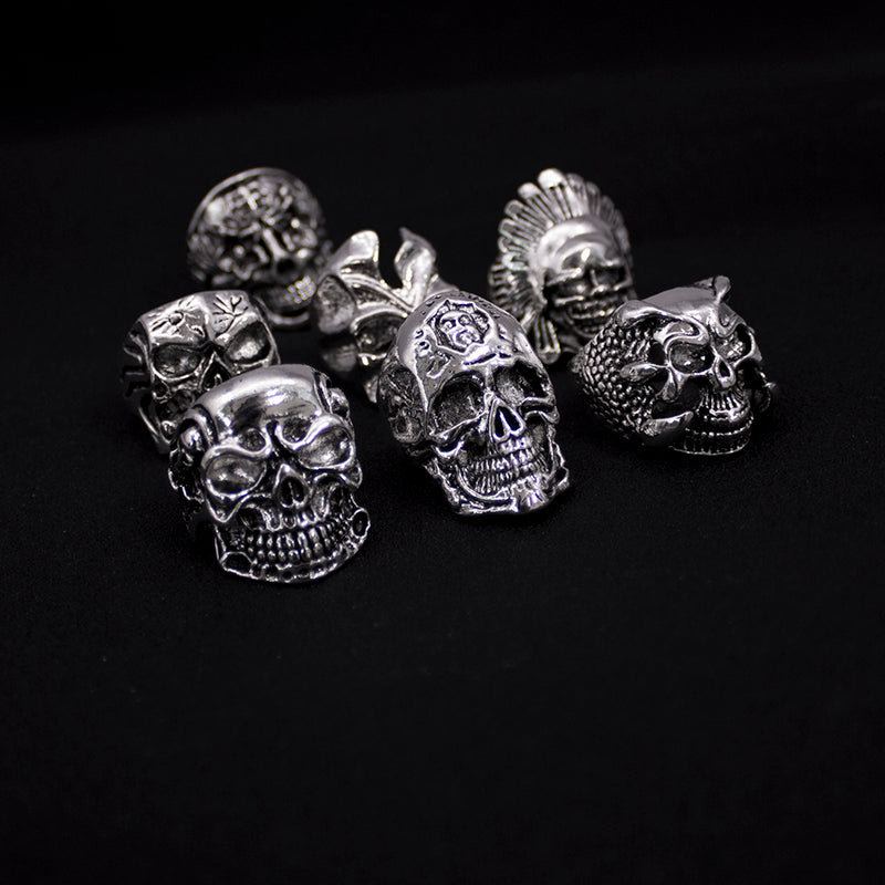 Free Shipping Mix 10 Piece Top quality Gothic Punk Assorted Wholesale Lots Skull Style Bikers Men's Vintage Tibetan Silver Rings