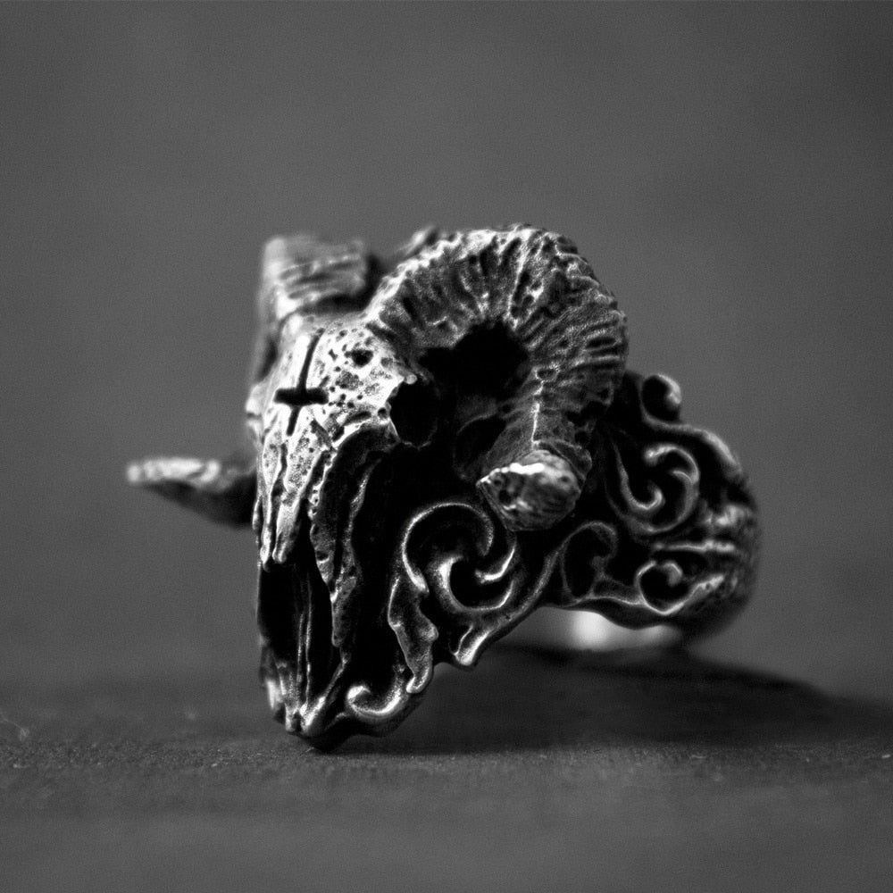 Unique Punk Gothic Satanic Demon Sorath Skull Ring Men 316L Stainless Steel Biker Ring Baphomet Jewelry Gift