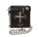 Men's Skull Head Cross Black PU Leather Biker Zipper Wallet with Long Key Chain
