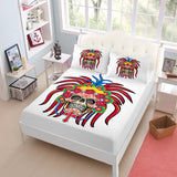 Boho Colorful Skull Print Bed Sheets Tribal Skeleton Fitted Sheet Halloween Grim Reaper Bed Linens Pillowcase Home Decor D45