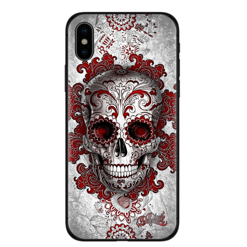 Fashion Retro Style Flower Skull Phone Case For iphone X 8 8Plus 7 7Plus 6 6S Plus SE 5 5S Soft Silicone Black Back Cover Coque