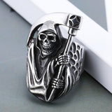 Mens Boys Vintage Rugged Skull Rings Fashion Punk Party Biker Jewelry Skull With A Sickle Ring Halloween Explosion Jewelry