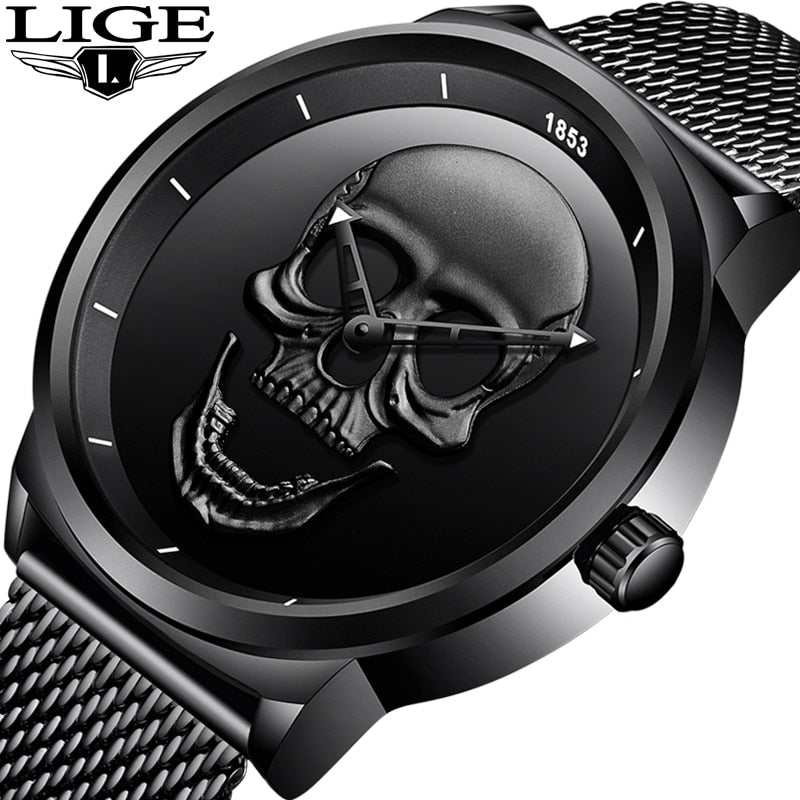 Men Watch Top Brand Casual Fashion 3D Skull Stainless Steel Waterproof Military Sports man Wriswatch Relogio Masculino