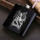 6 OZ Black *Skull Stainless Steel Hip Flask  *Custom Made