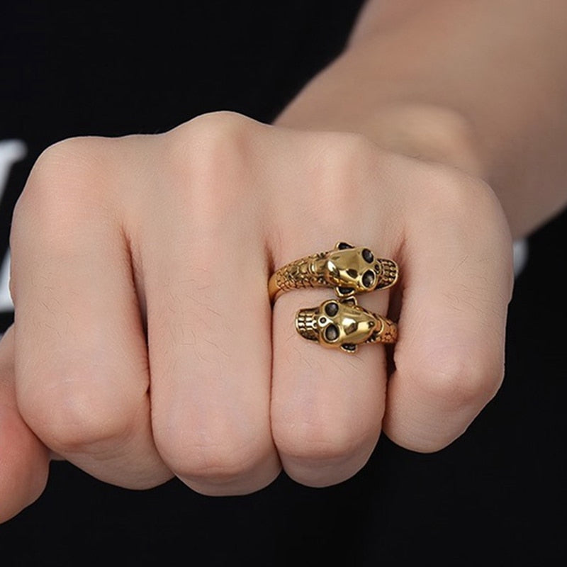 Stainless Steel Adjustable Skull Head Ring 