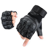 PU Leather Motorcycle Fingerless Glove Military Tactical Cycling Motorbike Motocross Hard Knuckle Half Finger Protective Gear