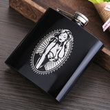 6 OZ Black *Skull Stainless Steel Hip Flask  *Custom Made