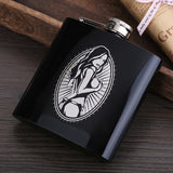 6 OZ Black *Skull Stainless Steel Hip Flask  *Custom Made