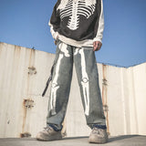 Skeleton Oversized Black Jeans  Hip Hop Skeleton Pants