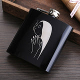 6 OZ Black *Skull Stainless Steel Hip Flask  *Custom Made