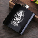 6 OZ Black *Skull Stainless Steel Hip Flask  *Custom Made