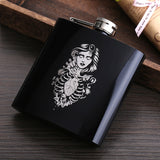 6 OZ Black *Skull Stainless Steel Hip Flask  *Custom Made