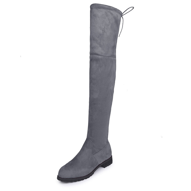 Grey flat over on sale the knee suede boots
