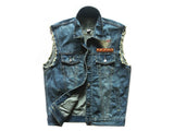 Embroidered Denim vest cowboy blue Jeans Patchwork Motorcycle Biker Jeans Sleeveless jacket punk Cowboy Fashion vest