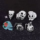 Skull Pins Rose Flowers Japanese warrior Skull enamel pins badges Coffee Flower Pizza Skeleton Brooches Lapel pins Punk Jewelry