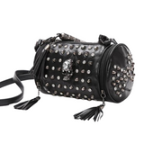 Women's Genuine Sheepskin Leather Tassels Skull Rivet Shoulder Bag