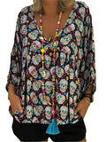 Halloween Skeleton Print V-neck Loose Blouse For Women