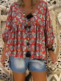 Halloween Skeleton Print V-neck Loose Blouse For Women