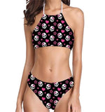 Bandage Halter-Neck Skull Print Bikini Set