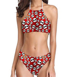 Bandage Halter-Neck Skull Print Bikini Set