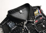 Men's Black Denim Skull Vest