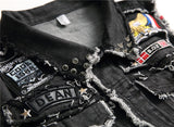 Men's Black Denim Skull Vest