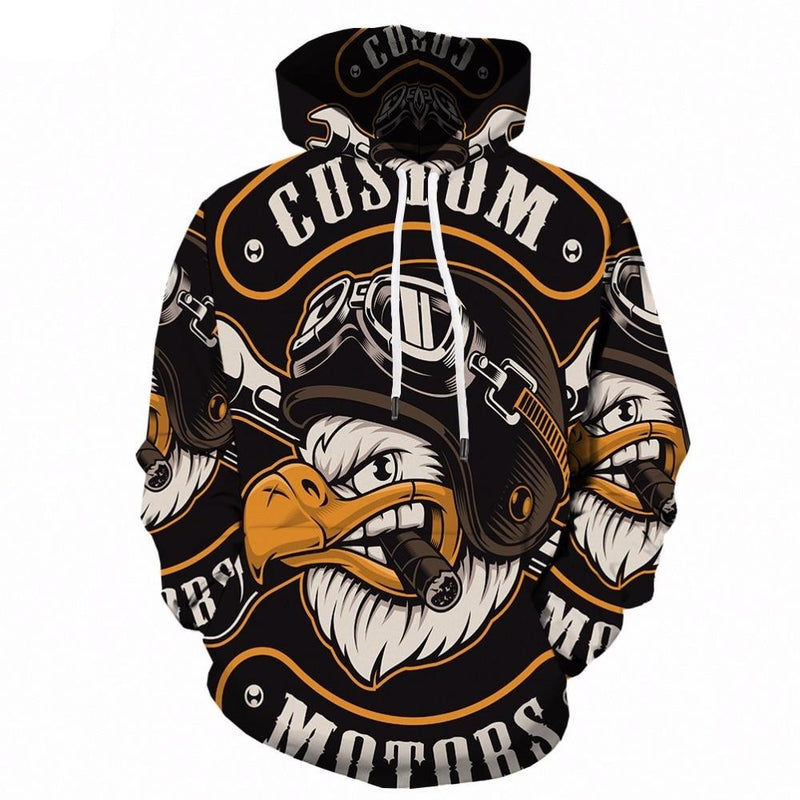 Streetwear Mens Custom Motor Eagle Hoodie