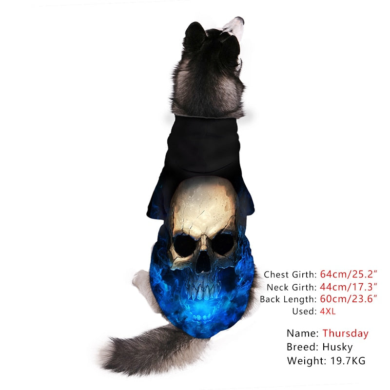 3D Digital Print Skull Winter Pet Hoodie with Harness Hole