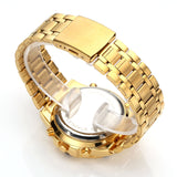 Men's Gold Skeleton Mechanical Watch Stainless Steel Metal Strap Waterproof Dual Display