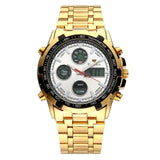 Men's Gold Skeleton Mechanical Watch Stainless Steel Metal Strap Waterproof Dual Display