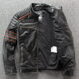 Vintage Skulls Biker Leather Jacket Plus Size 4XL Genuine Cowhide