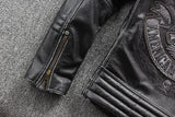 Vintage Skulls Biker Leather Jacket Plus Size 4XL Genuine Cowhide